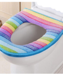Bathroom Rainbow Stripes Warmer Toilet Seat Cloth Closestool Cover Pads Well 2