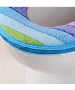 Bathroom Rainbow Stripes Warmer Toilet Seat Cloth Closestool Cover Pads Well 3