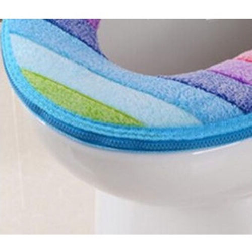 New Comfy Toilet Seat Cover Rainbow Striped Pad Closestool Cloth Bathroom Warmer 