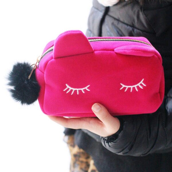 Cartoon Cat Velvet Solid Color Makeup Bags Cat Design Cosmetic Make Up Organizer Bag Women Bag