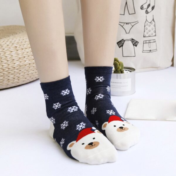 Christmas Short Socks Women Girls Autumn Winter Cartoon Santa Claus Printing Casual Socks Cute Unisex Soft 1