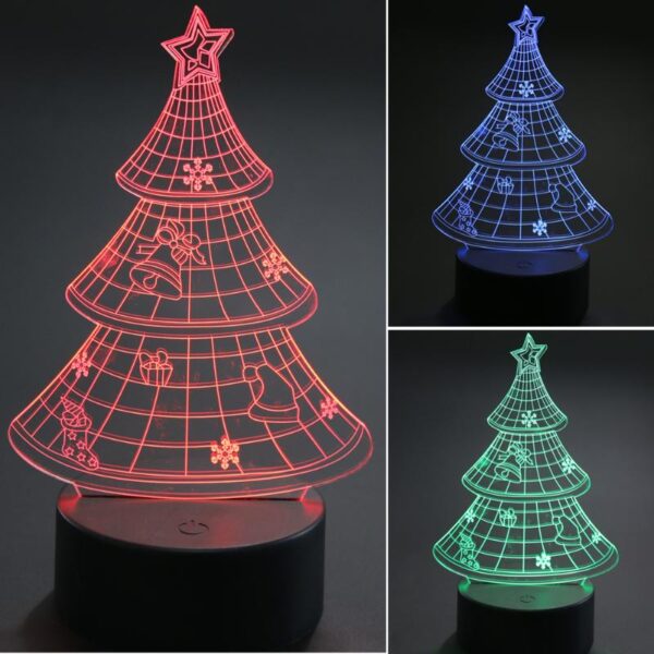Lampu malam LED Pokok Krismas 3D Lampu Ambien Kreatif Lampu Meja Pencahayaan Rumah Mentol Perubahan warna 3