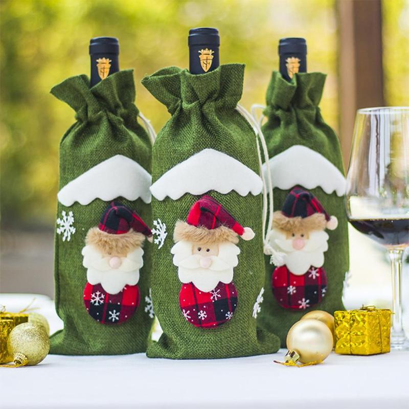 Christmas Red Wine Bottle Cover Bags Decoration Home Dinner Party Santa Claus 