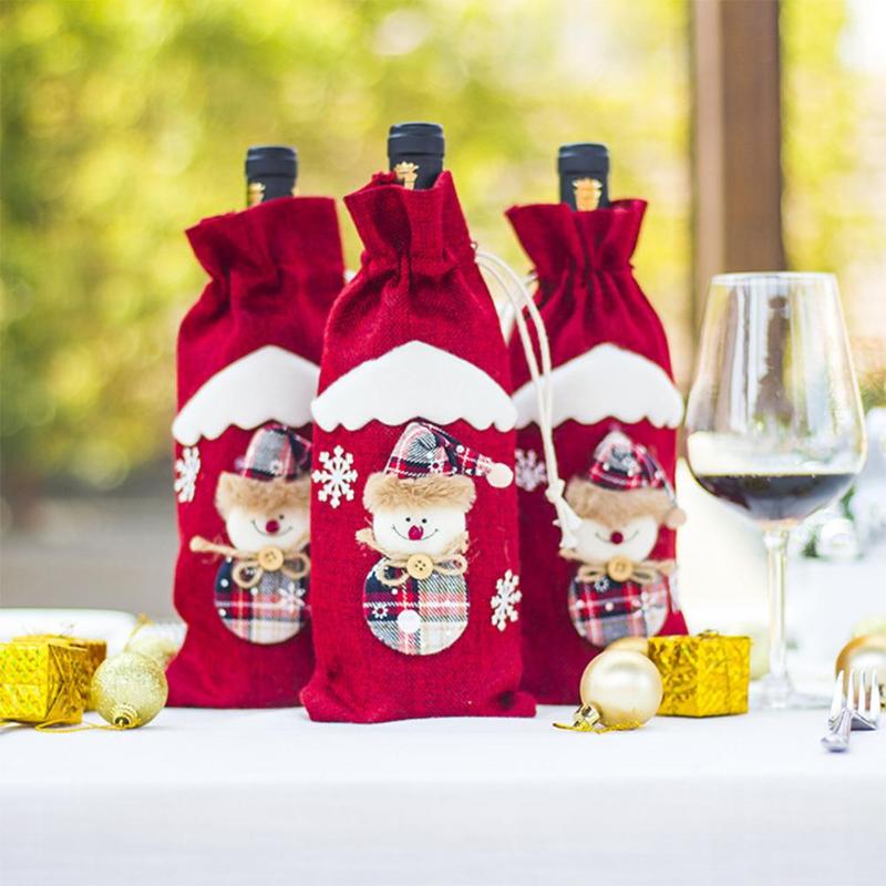 Christmas Decorations Santa Wine Bottle Cover Bag Xmas Party Table Decor Cute 