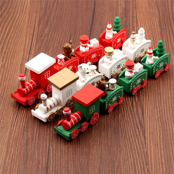 Christmas Wood Train Snowflake Painted Xmas Decoration Ornament for Home Garden Santa bear Xmas Toys Gift 2