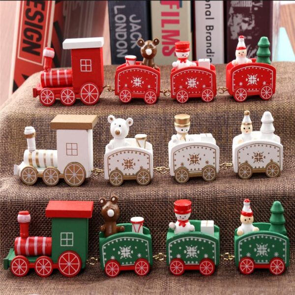 Christmas Wood Train Snowflake Painted Christmas Dekorasyon Ornament para sa Home Garden Santa bear Christmas Toys Gift 3