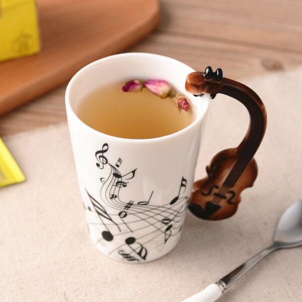 Creative Music Violin Style Guitar Ceramic Mug Coffee Tea Milk Stave Cups with Handle Coffee Mug