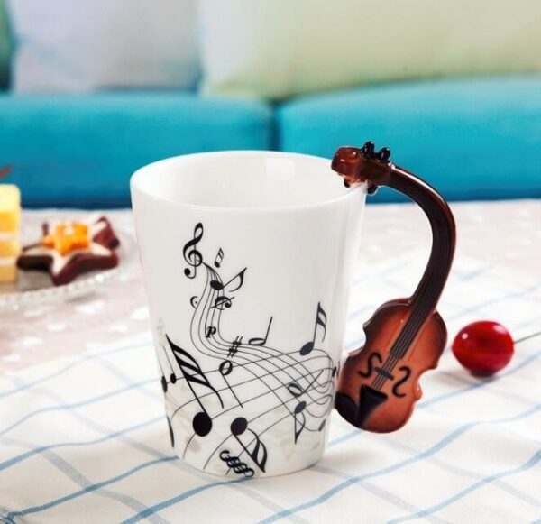 Creative Music Violin Style Guitar Ceramic Mug Coffee Tea Milk Stave Cups with Handle Coffee