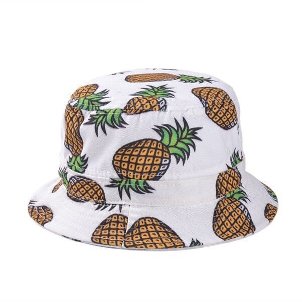 Free Shipping 2017 New Fashion Lovely Summer White Pineapple Printed Bucket Hats Outdoor Pineapple Fishing Sun 1