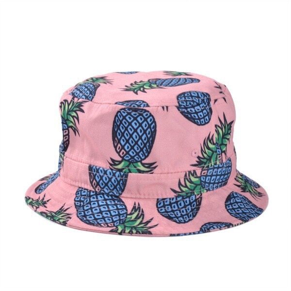 Free Shipping 2017 New Fashion Lovely Summer White Pineapple Printed Bucket Hats Outdoor Pineapple Fishing Sun 2
