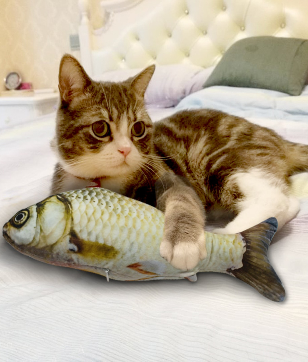 Pet Cat Kitten Chewing Fish Stuffed Mint Catnip Simulation Playing Plush Toy 