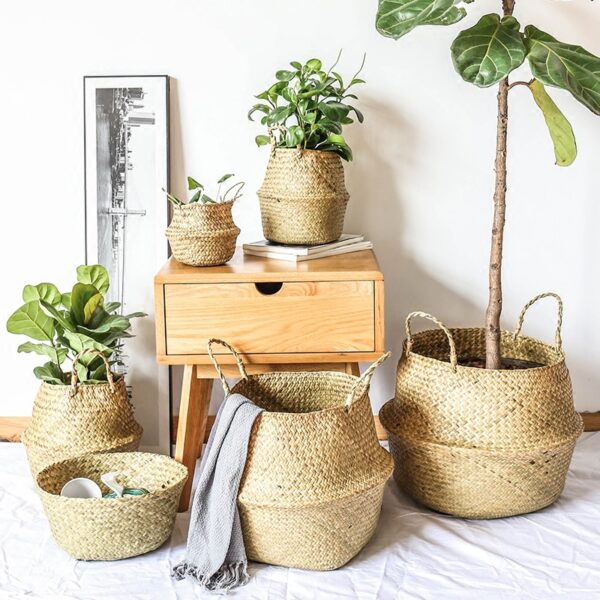 Handmade Rattan Storage Basket Seagrass Laundry Basket Wicker Picnic Basket for Plant Flower Fruit Storage Box 1