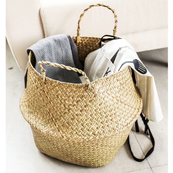 Handmade Rattan Storage Basket Seagrass Laundry Basket Wicker Picnic Basket for Plant Flower Fruit Storage Box 2