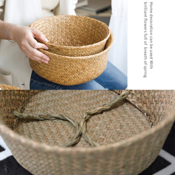 Handmade Rattan Storage Basket Seagrass Laundry Basket Wicker Picnic Basket for Plant Flower Fruit Storage Box 3