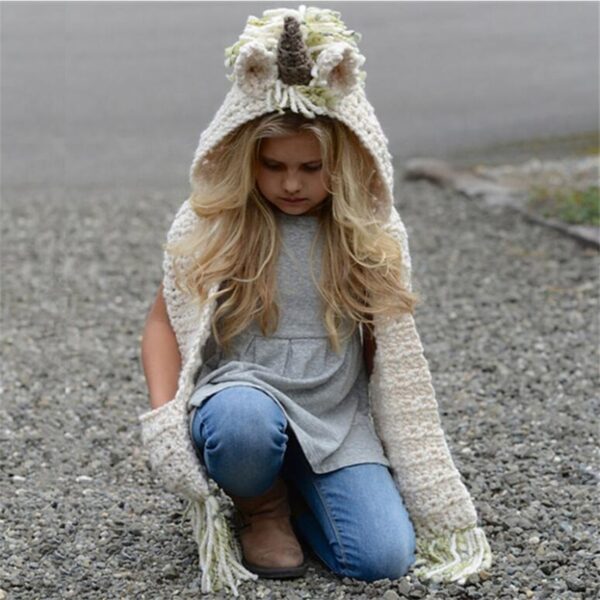 LILIGIRL 2 8 godina Baby Kint Jednorog Životinjski crtani šešir za djevojčice Topla kićanka Ručno izrađena 2