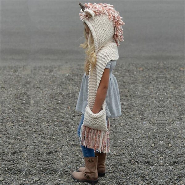 LILIGIRL 2 8 godina Baby Kint Jednorog Životinjski crtani šešir za djevojčice Topla kićanka Ručno izrađena 4