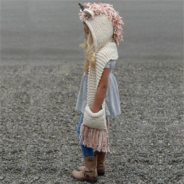 LILIGIRL 2 8 Years Baby Kint Unicorn Animal Cartoon Hat for Girls Warm Tassel Hand Made 4