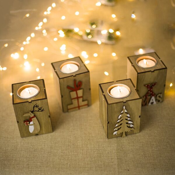 Navidad 2018 Wood Candle Holders Tealight Candlesticks Lantern Vintage Christmas Decorations for Home New Year Party 1