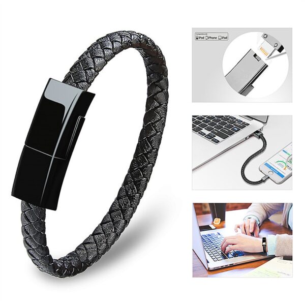 Buitelug Draagbare Leer Mini Micro USB-armbandlaaier Data-laaikabel Sync-koord vir iPhone6 ​​6s 1