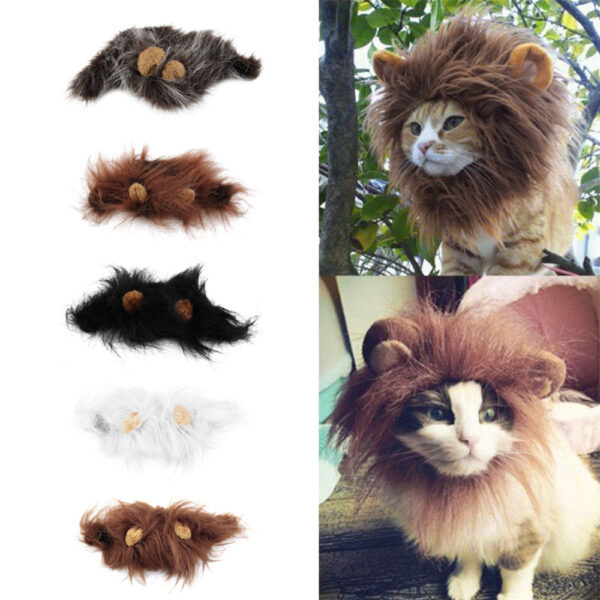 Pet Cat Dog Emulation Lion Hair Mane Ears Head Cap Autumn Winter Dress Up Costume Muffler 2