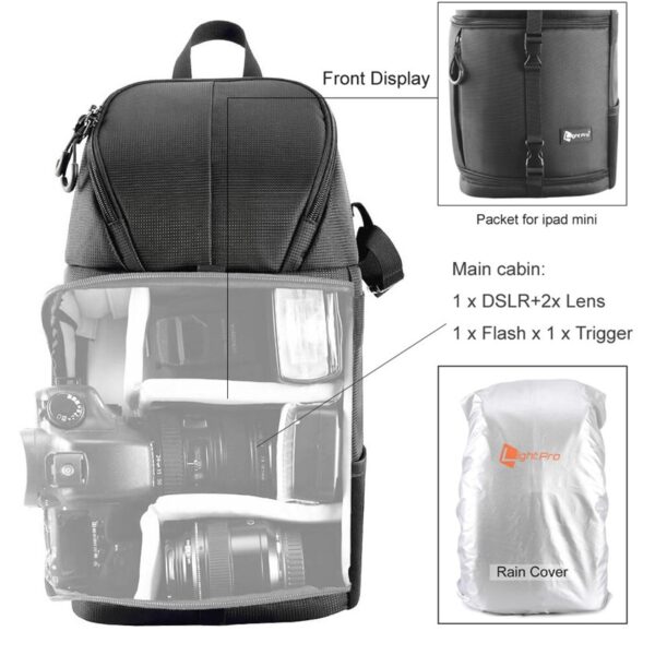 Photo Camera Sling Bag Shoulder Cross Digital Case Waterproof w Rain Cover DSLR Soft Men Women 1