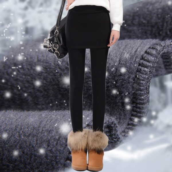 ROPALIA Women Autumn Winter Fake 2 PCS Warm Leggings Elastic Mid Waist Cashmere Skirt Leggings Stretch 2