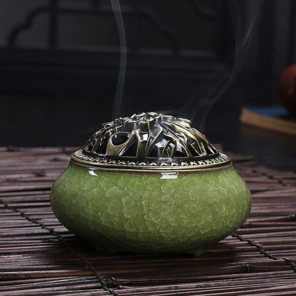 celadon ceramic Buddha incense base copper alloy antique incense burner incense sandalwood incense small 3