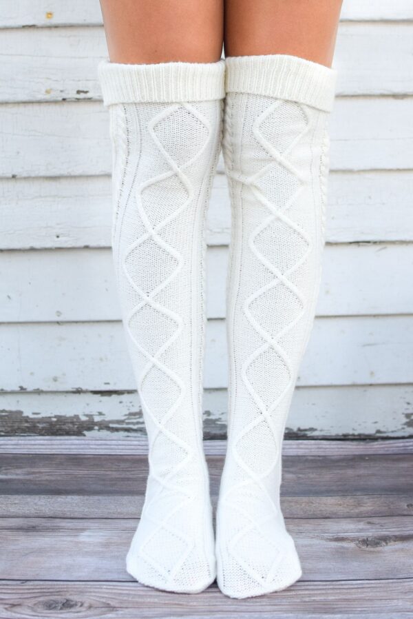 Creme Kabel stricken Boot Socken 2