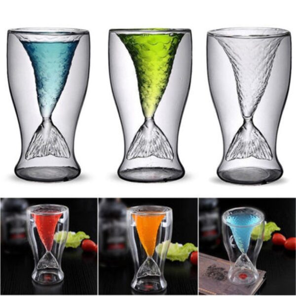 100ml Creative Crystal Mermaid Tail Cup Transparent Glass Fish Tail Practical Creative Wine Cup Heat resisting 2