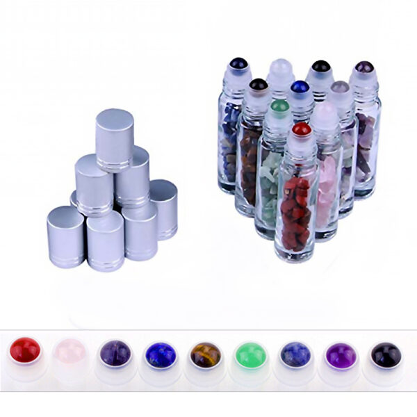 10pcs Natural Semiprecious Stones Essential Oil Gemstone Roller Ball Bottles Transparent Glass 10ml Healing Crystal Chips 3