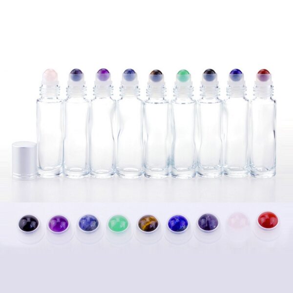 10pcs Natural Semiprecious Stones Essential Oil Gemstone Roller Ball Bottles Transparent Glass 10ml Healing Crystal Chips 4