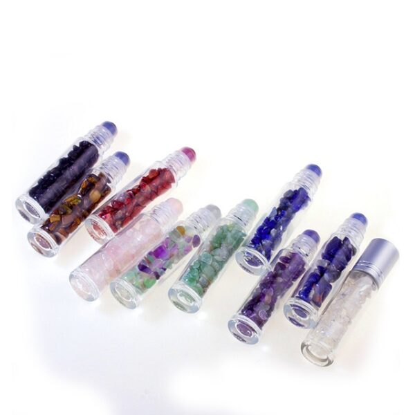 10pcs Natural Semiprecious Stones Essential Oil Gemstone Roller Ball Bottles Transparent Glass 10ml Healing Crystal