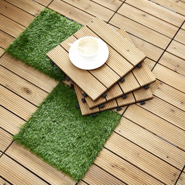 1PC Interlocking Flooring Tile Sa Solid Teak Wood Angayan sa Indoor ug Outdoor Applications Stripe Pattern 1