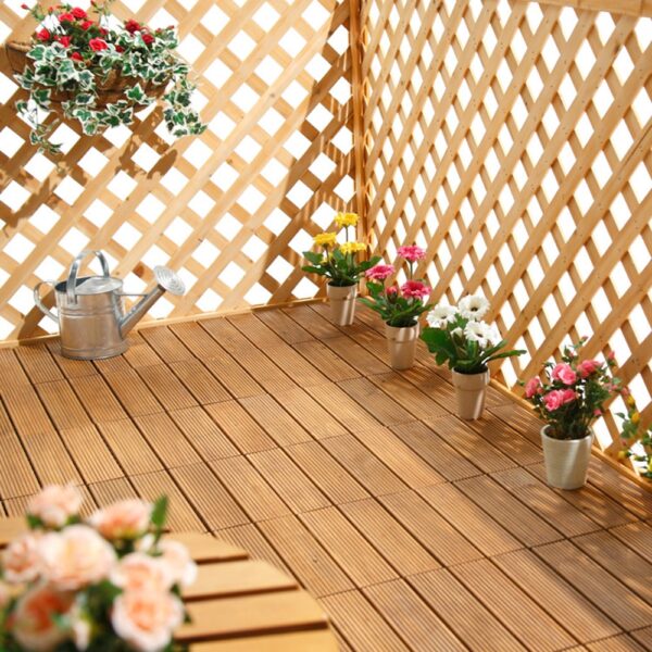1PC Interlocking Flooring Tiles In Solid Teak Wood Suitable for Indoor and Outdoor Applications Stripe Pattern 2