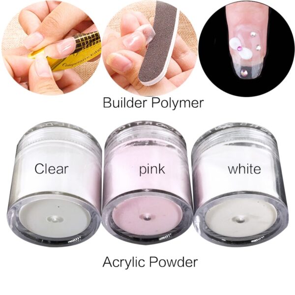 1pcs Clear Pink White Acrylic Powder Crystal Extended Nails Manicure Tips French Nail Art 3D Flower