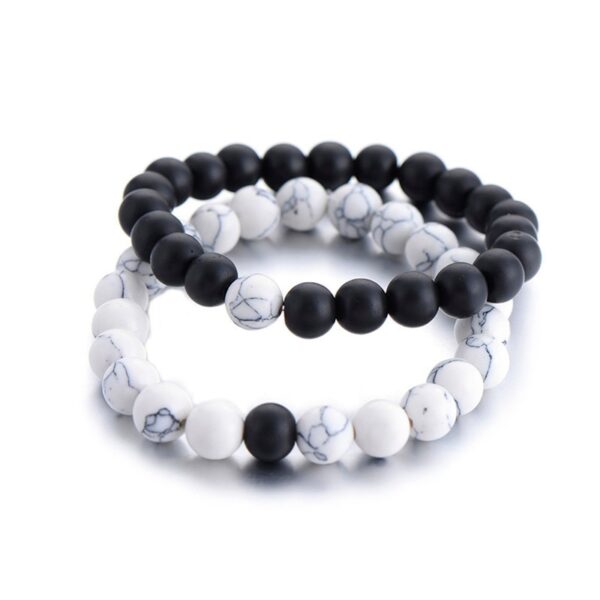 2Pcs Set Couples Distance Bracelet Classic Natural Stone White and Black Yin Yang Beaded Bracelets for 5