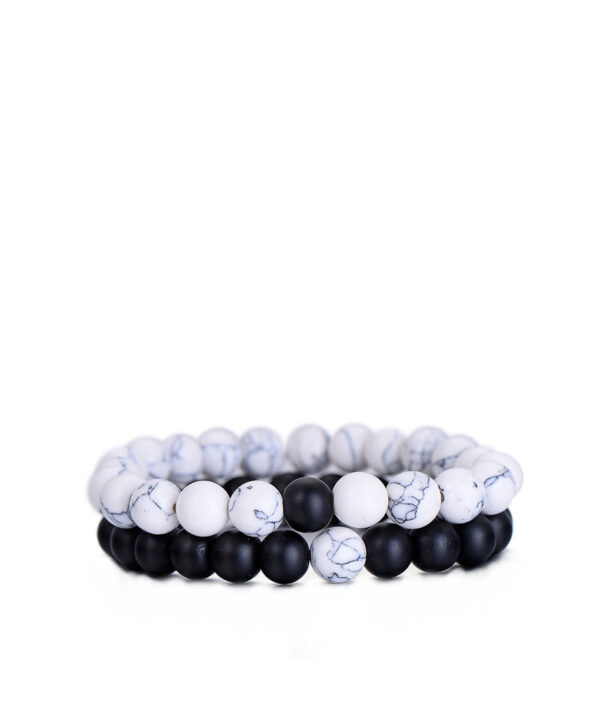 2Pcs Set Couples Distance Bracelet Classic Natural Stone White and Black Yin Yang Beaded Bracelets for 6