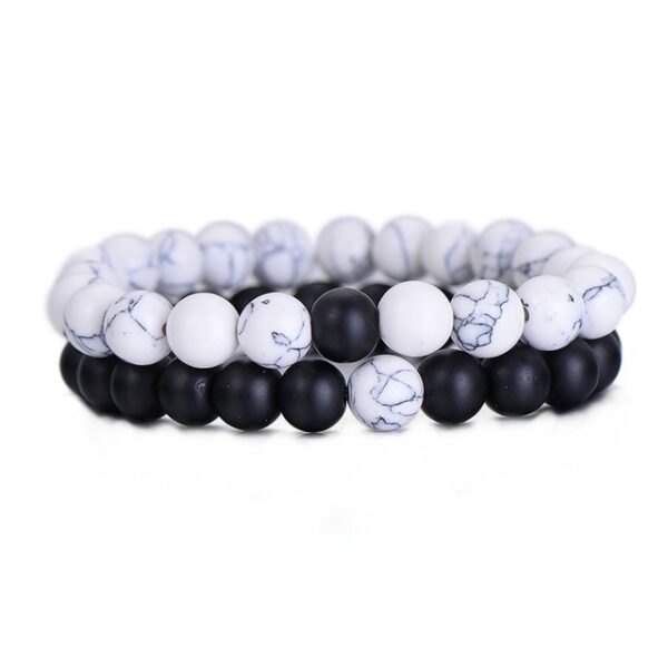2Pcs Set Couples Distance Bracelet Classic Natural Stone White and Black Yin Yang Beaded Bracelets
