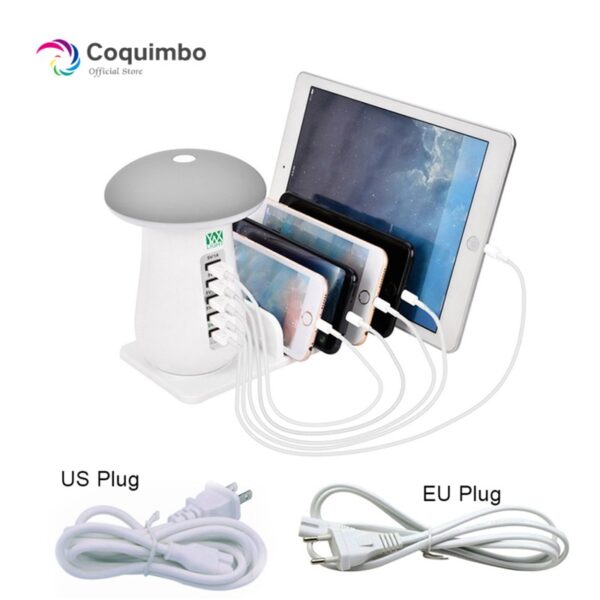 5 Port USB Rapid Desktop Charging Station Smart USB Wall Charger Hub Travel Charger With Night