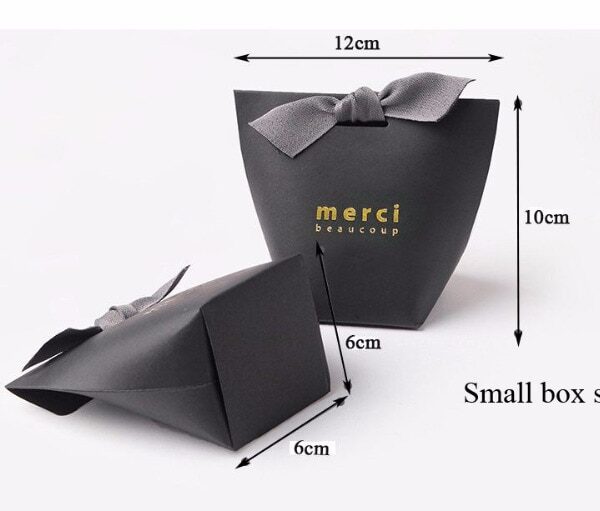 5pcs Upscale Black White Bronzing Merci Candy Bag French Thank You Wedding Favors Gift Box Package 2