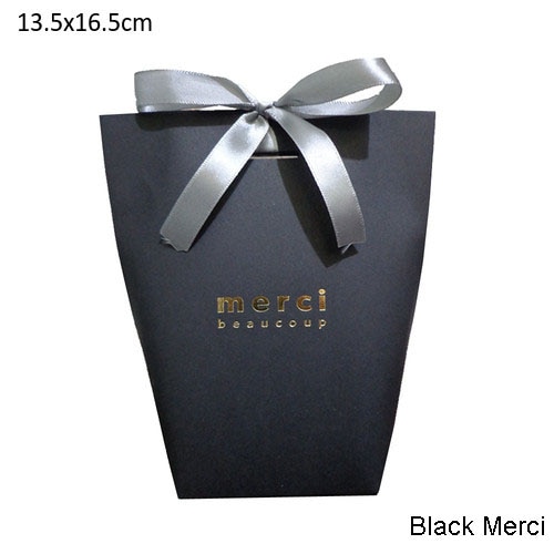 5 pcs Upscale Black White Bronzing Merci Candy Bag French Salamat sa Wedding Favors Gift Box