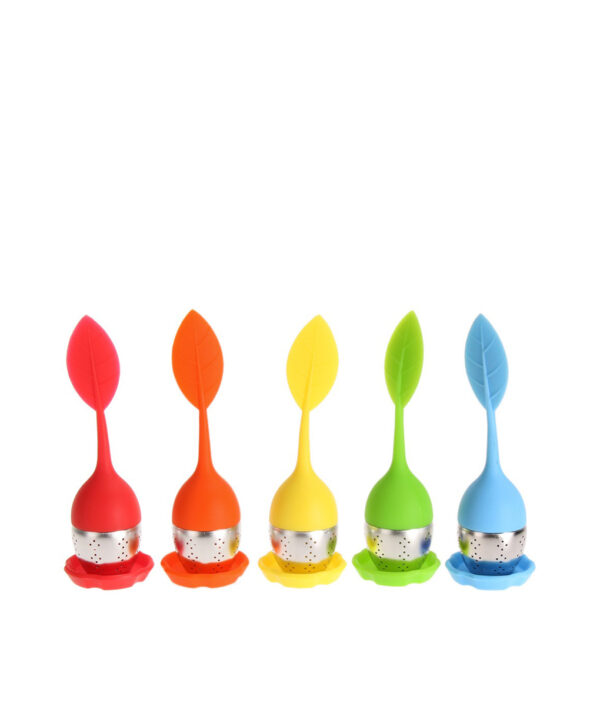 6 Colors Silicone Tea Infuser Reusable Tea Strainer Sweet Leaf with Drop Tray Novelty Tea Ball 1 1