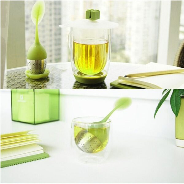 6 Colors Silicone Tea Infuser Reusable Tea Strainer Sweet Leaf with Drop Tray Novelty Tea Ball 2