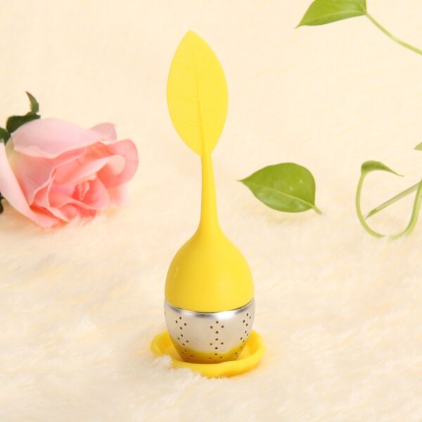 6 Colors Silicone Tea Infuser Reusable Tea Strainer Sweet Leaf with Drop Tray Novelty Tea Ball 5