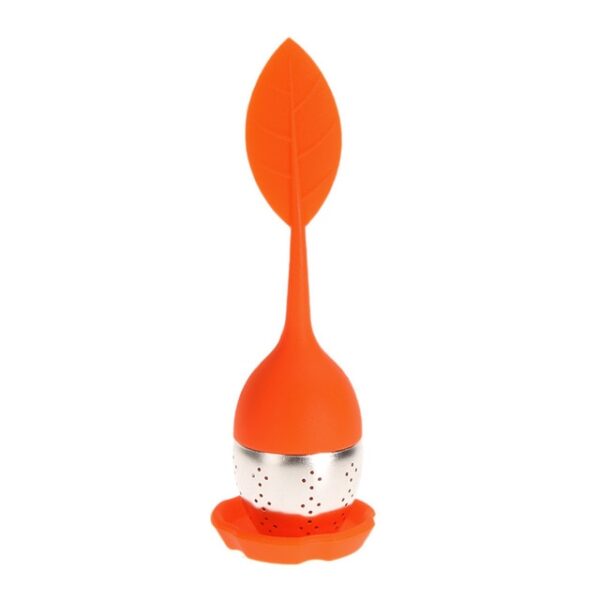 6 Colors Silicone Tea Infuser Reusable Tea Strainer Sweet Leaf with Drop Tray Novelty Tea Ball.jpg 640x640