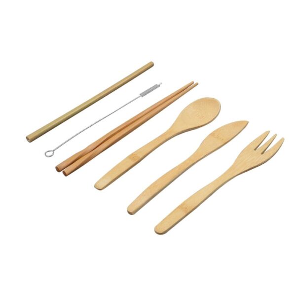 6 Piece Japanese Wooden Cutlery Set Bamboo Cutlery Straw Cutlery Set With Cloth Bag Kitchen Cooking 1