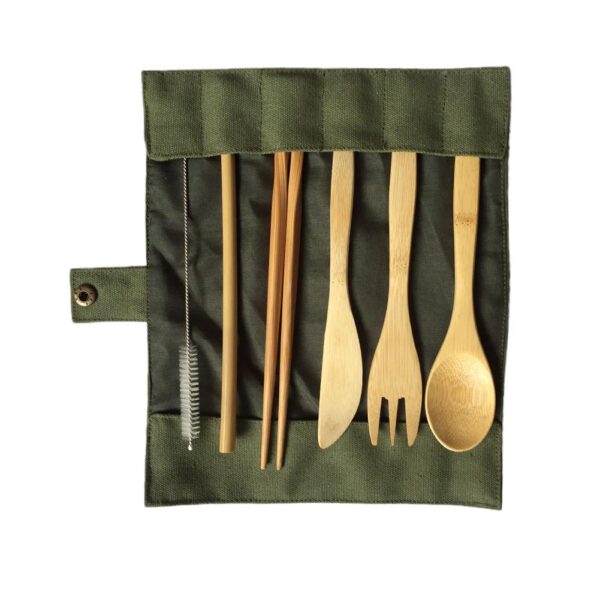 6 Piece Japanese Wooden Cutlery Set Bamboo Cutlery Straw Cutlery Set With Cloth Bag Kitchen Cooking 3