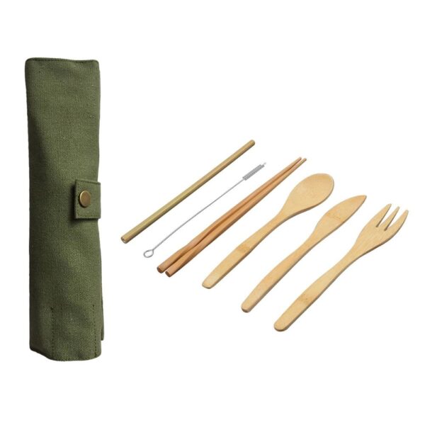 6 Piece Japanese Wooden Cutlery Set Bamboo Cutlery Straw Cutlery Set With Cloth Bag Kitchen Cooking 4