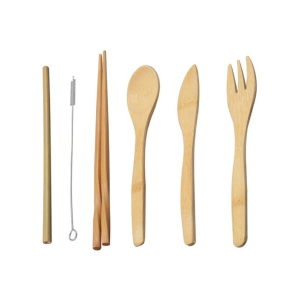 6 Piece Japanese Wooden Cutlery Set Bamboo Cutlery Straw Cutlery Set With Cloth Bag Kitchen Cooking 5