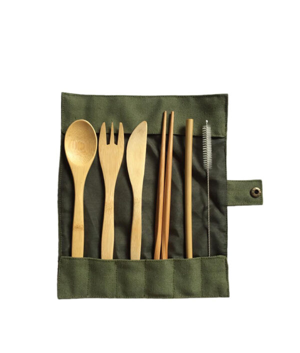 6 Piece Japanese Wooden Cutlery Set Bamboo Cutlery Straw Cutlery Set With Cloth Bag Kitchen Cooking 7
